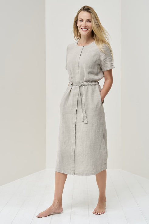 Image 2 of Organic linen dress features short sleeves and linen belt Milo from Baltic Linen